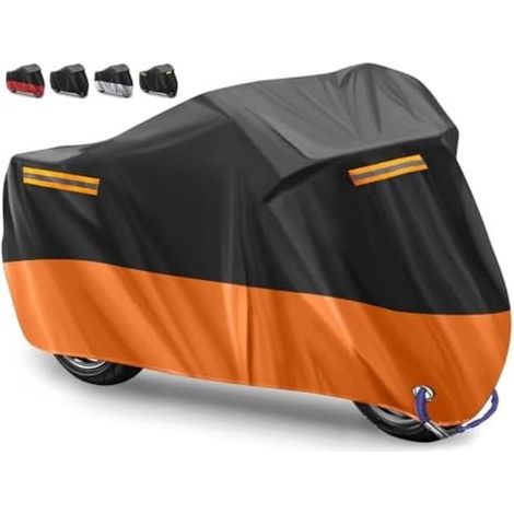 Wasserdichte Motorradabdeckung aus 210D Oxford-Gewebe für den Innen- und Außenbereich, UV-beständig, regendicht, staubdicht, schneesicher, orange reflektierend, 245 x 105 x 125 cm (1/5)