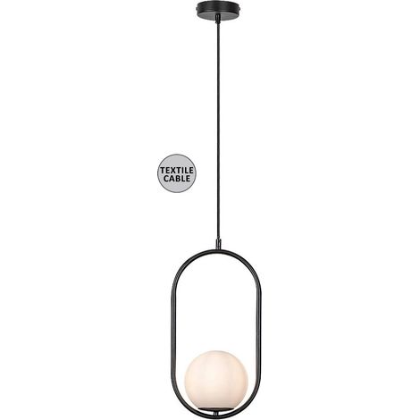 Lampada sospesa Ghita E27 1x Max.20 W Metal Black, Bianco di vetro L: 120 cm B: 21 cm H: 120 cm Ø15 cm Dimmabile (1/5)