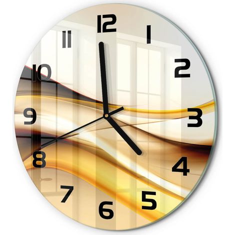 Horloge Murale Ronde Objet Décoratif en Verre Silencieuse pour Salon Vagues abstraites fi 30 cm