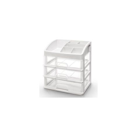 Organizzatore per trucchi in plastica trasparente, contenitore per pennelli da trucco a 3 livelli con cerniera, contenitore a 4 livelli (quattro strati) - Crezuo