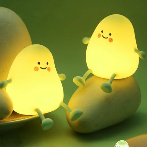 Lot de 2 veilleuses pour enfants à intensité variable, lampe mangue kawaii, veilleuse LED rechargeable USB en silicone, veilleuse tactile à intensité variable