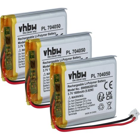 vhbw 3x Batterie compatible avec Fatboy Transloetje, Edison the petit lampe de chevet, de salon (1600mAh, 3,7V, Li-polymère)