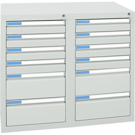 Stumpf Schubladenschrank Serie ESTA, 12 Schubladen lichtgrau (8x100, 4x200mm) (1/2)