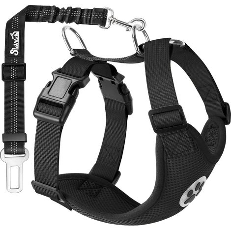 Harnais Voiture SlowTon Chien + Ceinture Sécurité, Maille Latex Double Couche, Respirant, Réglable, Puppy (1/5)