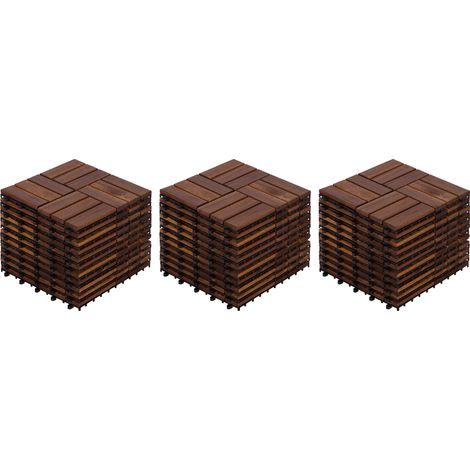 Dalles de terrasse en bois d'acacia 32 pièces 30x30 cm motif damier pour extérieur (1/5)