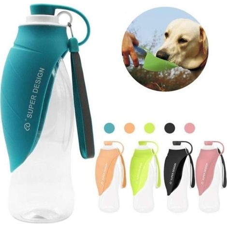 (Blue) Portable Dog Water Bottle, Travel Dog Water Bottle with Silicone Bowl for Outdoor Use (Blue) (1/4)