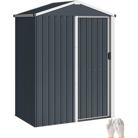 Abri de jardin en métal 1,2 m², cabane de jardin extérieure, porte coulissante verrouillable et gants, 136x87x179cm, gris