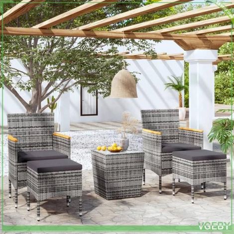 Ensemble de bistro jardin 5pcs - FAF7291712406942 - Résine tressée gris - Dessus verre trempé - Coussins amovibles (1/5)