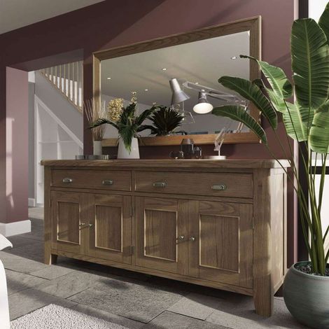Buffet 4 portes 2 tiroirs 200x45x90 cm en chêne massif - SUNDELI