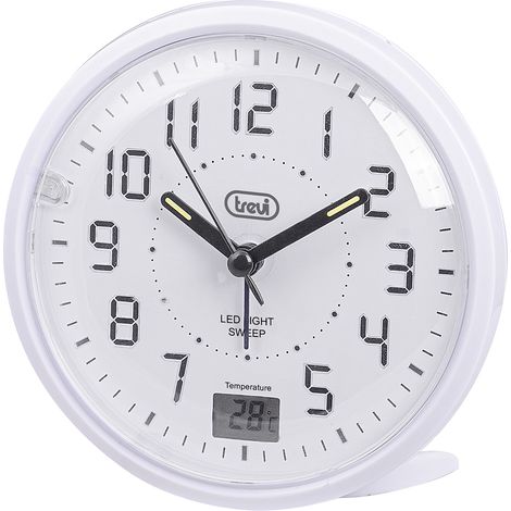 Trevi SL 3P27 - de Quarzwecker, großes Zifferblatt de hohe Ablesbarkeit, geräuschloses Uhrwerk, LED-Beleuchtung, de Temperaturanzeige, Schlummer-/Licht-Taste, White