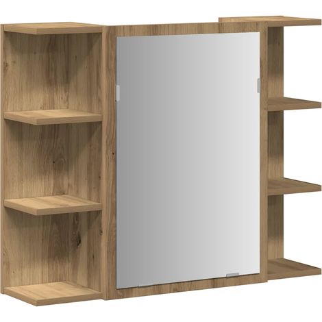 Mobiletto da bagno moderno con specchio e pratico spazio contenitivo 80 x 20,5 x 64 cm in legno di rovere lavorato a mano 020050721