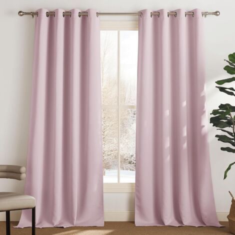 Set of 2 Thermal Blackout Curtains Insulating Anti Cold and Heat 140x200 (WxH) Opaque Hanging with Eyelets UV Light Insulation Decoration Bedroom Home Living Room Interiors, Light Pink (1/5)