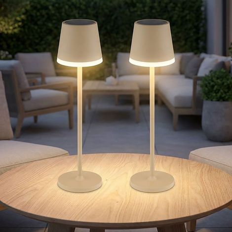 Lampada da tavolo luce solare lampada da esterno color sabbia lampada da tavolo balcone IP44 resistente agli schizzi batteria ricaricabile, LED bianco caldo, DxH 11x41 cm, set di 2