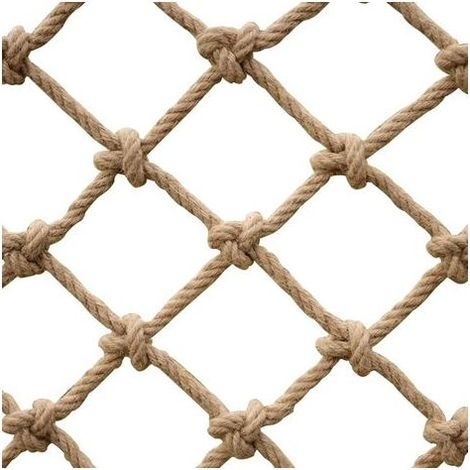 Filet en corde de chanvre 1 x 1 m (3 x 3 pi) pour la sécurité des enfants sur les balcons, protection contre les chutes, avec barre de plafond rétro, maille de 6 mm d'épaisseur et 10 cm. (1/5)