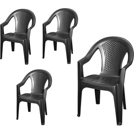 Spetebo – Lot de 4 chaises de jardin monobloc en plastique anthracite – Dimensions 82x55 cm – Assise 40x33 cm – Empilables pour gain de place