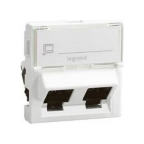 Legrand – Plastron Mosaic 45x45 incliné blanc – 2 ports RJ45 CAT 6 blindés – Installation facile pour réseaux domestiques et professionnels