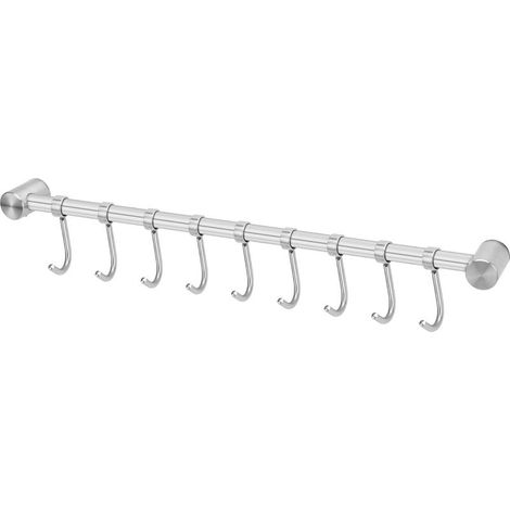 Barre de Suspension de Cuisine en Acier Inoxydable avec 9 Crochets - Barre de Suspension de Cuisine Barre de Suspension de Cuisine Support Mural (1/5)