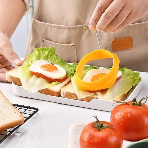 Cercles de cuisson - Lot de 4 - Cercles antiadhésifs - Cercles à œufs en silicone - Cercles ronds - Cercles à hamburgers - Cercles à œufs - Accessoire de pâtisserie - Cercles à crêpes - Cercle à œufs (1/4)