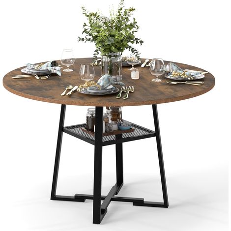 COSTWAY Tavolo da Pranzo Rotondo Ø120 cm con Ripiano in Rete Metallica (1/5)