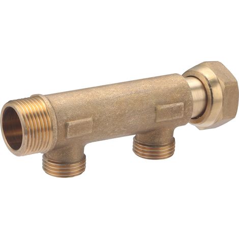 Noyon & Thiebault – Collecteur MF20x27 écrou libre 2 départs mâles 1/2' (15x21) – Corps laiton – Entraxe 50 mm pour installations hydrocâblées - M15x21