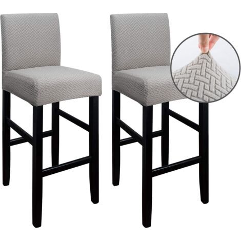 Set mit 2 Barhockerbezügen mit Rückenlehne, waschbare, dehnbare und staubdichte Bezüge für Küche, Esszimmer und Café-Barhocker (Taupe)