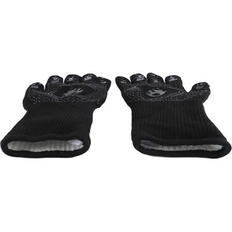 Gants de barbecue résistants à la chaleur, gants de cuisson antidérapants, gants de cuisine longs pour barbecue et pâtisserie, noirs, taille moyenne 26-35 cm (1/5)