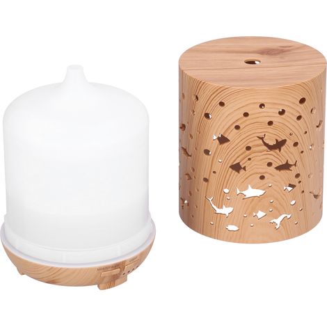 Aroma-Diffusor 300 ml mit farbiger LED-Beleuchtung, Fernbedienung, 35 dB leise, hohle Holzoptik, Aromatherapie-Diffusor für Zuhause und Büro, EU-Stecker 100–240 V (1/5)