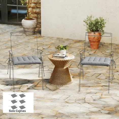 Juego de 6 Cojines para Sillas de Comedor 40x40 cm 6 Piezas Cojines para Sillas de Jardín Acolchados con Cintas Gris (1/5)