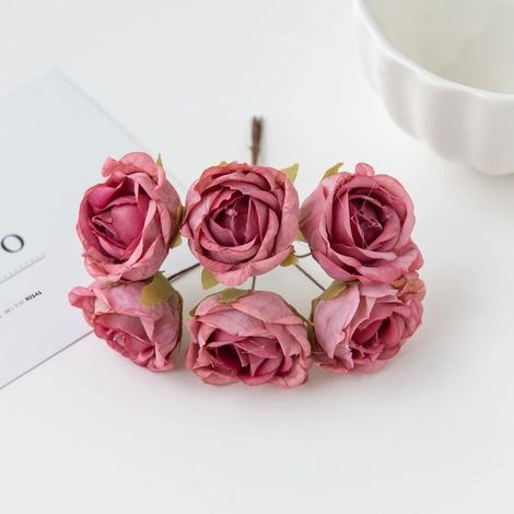 Broche de décoration de mariage en soie artificielle (fleur de thé rose) : pour mariée, cadeau DIY, ornement de Noël pour maison et pièces, 12 pièces (1/4)