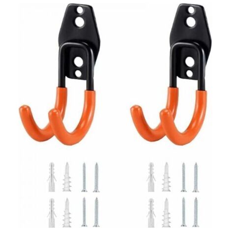 (Orange) 2 Stück Garagenhaken, an der Wand montierte Garagenhaken, Mehrzweckhaken, Gartengerätehalter mit Erweiterungsrohr und Schrauben zur Werkzeugorganisation MUMU