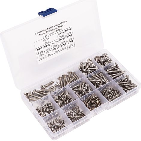 240Pcs Self Tapping Screws Cross Pan Head Stainless Steel M3 M4 M5 Combination for Wood Work