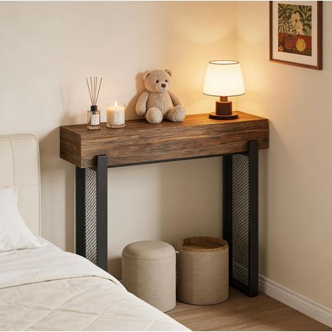 Table console 105x30x80 cm noir et brun rustique, rangement dissimulé, MDF et métal MEUBLIV (1/5)