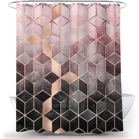 QAZQA Rideau de douche en marbre pour salle de bain Rideau de douche géométrique Texture moderne Tissu Rideaux de salle de bain avec crochets Imperméable Lavable 180x200cm