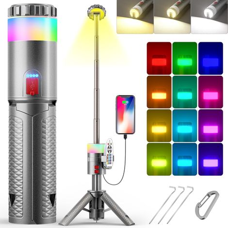 Lanterne télescopique de camping modèle 2025, 2000 lm, batterie rechargeable 10000 mAh, 15 couleurs, télécommande, étanche IPX4 - AquaForge (1/5)