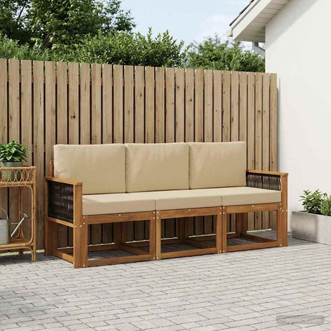 vidaXL Outdoor-Sofagarnitur mit Kissen 3 pcs Natur (1/5)