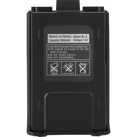 7,4 V 1800 mAh Li-Ionen-Akku für Baofeng UV-5R, UV-5RE, DM-5R Plus, BL-5 Walkie-Talkies (Schwarz) – Lange Akkulaufzeit (1/5)