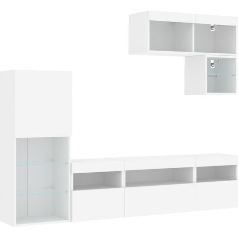 Mobile TV multimediale Scaffale TV Credenza TV Sala da pranzo Soggiorno Camera da letto con LED 6 pezzi Legno composito bianco 020029426
