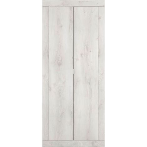 ROVICA - Penderie 2 portes avec 2 étagères aspect bois blanchi