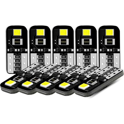 Lot de 10 ampoules T10 pour voiture, lampes xénon 12 V, puces W5W 2825 6000K, transparentes, pour plafonnier, éclairage de carte, feux de position latéraux, éclairage de courtoisie et éclairage de pla (1/5)
