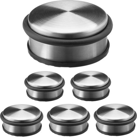 6x Set Fermaporta, Blocca Porta Bassi, Bloccaporta da Terra Antigraffio/Antiscivolo, Metallo, Acciaio, Argento