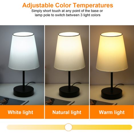 Stoff-Nachttischlampe mit 3 Lichtfarben, LED-Leuchtmittel, für Nachttisch oder Schreibtisch, Touch-Bedienung, einstellbare Helligkeit, USB-Anschluss (Plug & Play), für Wohnzimmer, Schlafzimmer oder Bü (1/5)
