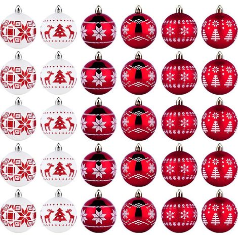 30 bruchsichere Weihnachtskugeln, weiß-rotes Kugel-Set (1/4)