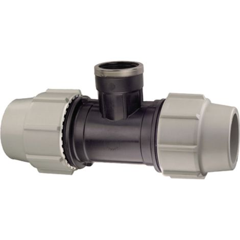 Raccordo a t a compressione filettato femmina in polipropilene serie 7140 bianco e nero plasson Ø50x11/2"xØ50  pn16 PLASSON
