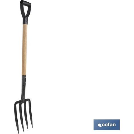 Fourche à creuser 4 dents 23x6x105cm en acier trempé avec manche en bois (1/4)