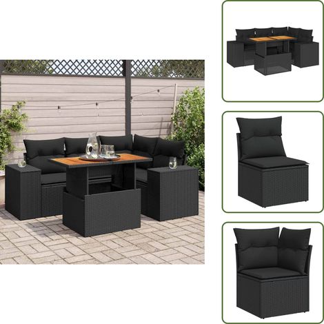 vidaXL Salon de jardin 5 pcs avec coussins noir résine tressée (1/5)