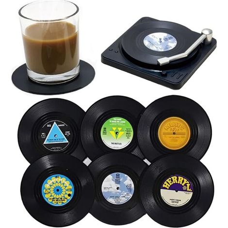Pcs Vinyl Record CD Coasters, Retro Coasters Table Mats for Hot and Cold Drinks, Non-Slip Protection - 4.1" (1/5)