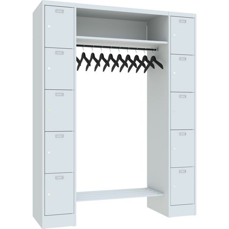 STIER Garderobe, 2 Säulen mit 5 Fächern, 300 mm AB, Hutablage 900 mm, Zyl., RAL 7035 (1/3)
