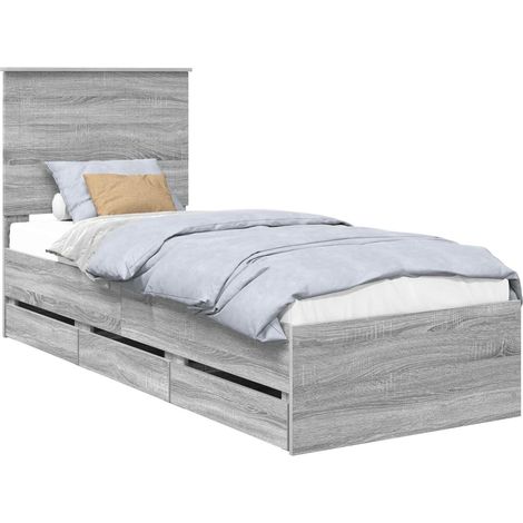 Bed Frame with Drawer Grey Sonoma 75 x 190 cm Engineer Wood vidaXL (1/5)