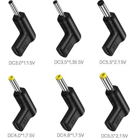 Lot de 6 adaptateurs USB C vers CC 90 degrés - Fiche creuse USB C - Adaptateur CC 5 V pour routeur, bloc d'alimentation mobile - Fiche creuse (1/4)