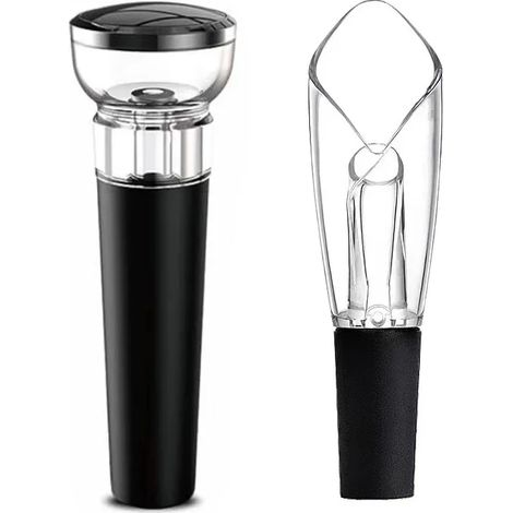 (Ensemble de 2 pièces A) Bec verseur aérateur de vin et pompe à vide pour bouchon de vin, carafe à vin avec aérateur pour une saveur améliorée et des bulles aromatiques sublimées. (1/5)